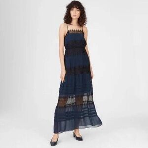 Club Monaco Navy Maxi Dress with Black Lace Insets